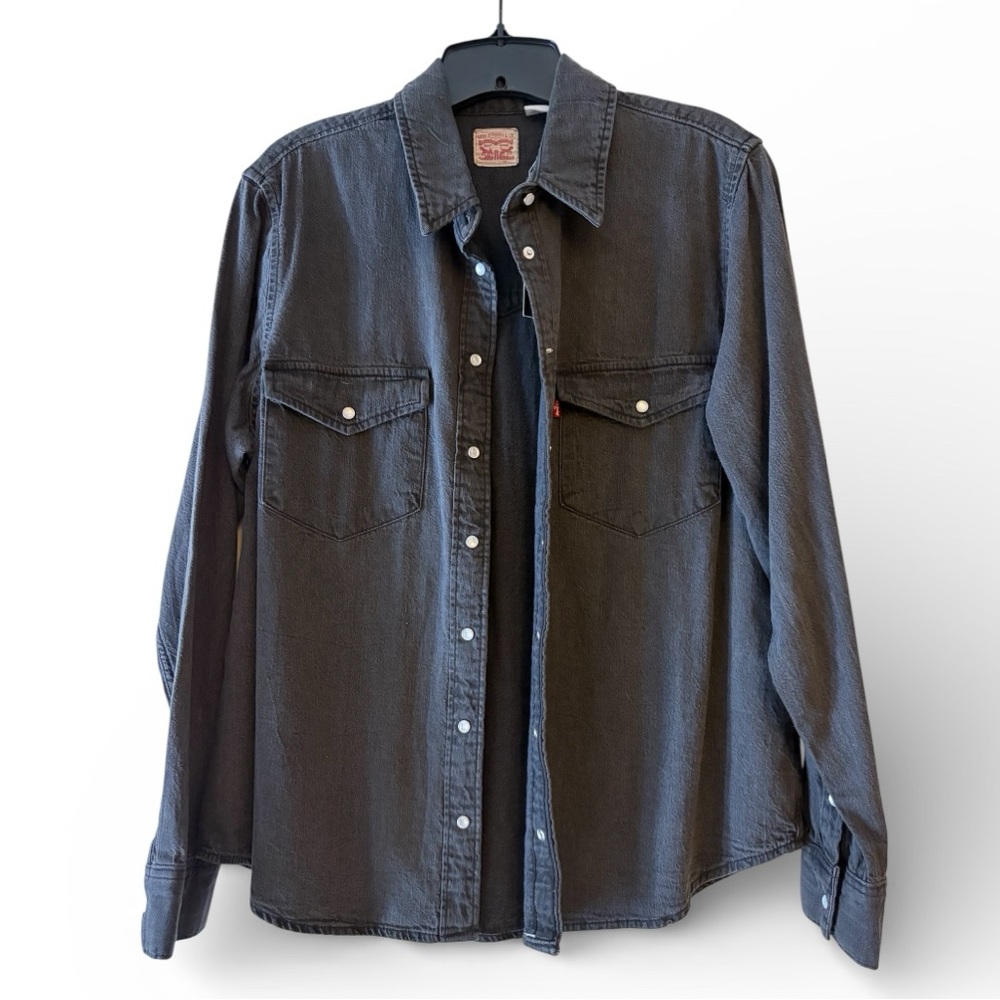 Levi’s Women’s Snap Button Denim Shirt L NWT Black Western Long Sleeve Top